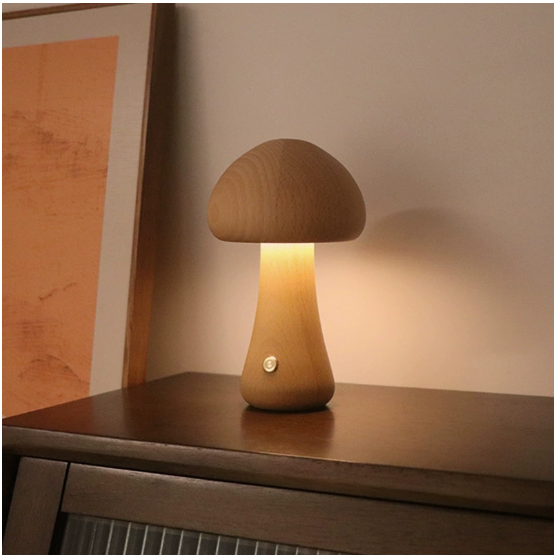 ALNEXA Wooden Mushroom LED Table Lamp