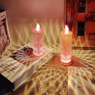 ALNEXA Diamond Stripe LED Candle Light – Warm Projection Lamp