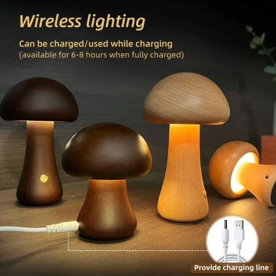 ALNEXA Wooden Mushroom LED Table Lamp