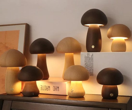 ALNEXA Wooden Mushroom LED Table Lamp