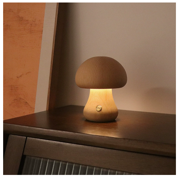 ALNEXA Wooden Mushroom LED Table Lamp