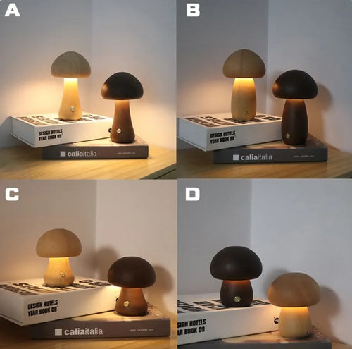 ALNEXA Wooden Mushroom Table Lamp – Walnut & Beech LED Bedside Light