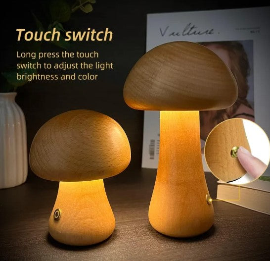 ALNEXA Wooden Mushroom LED Table Lamp